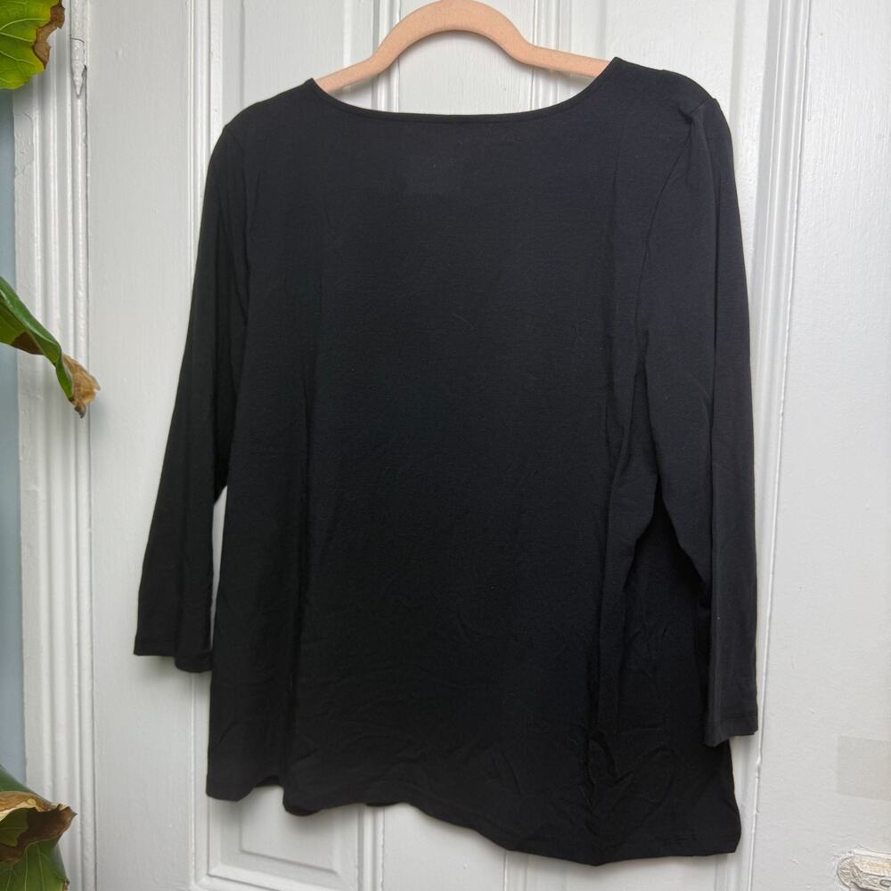 ATTITUDES by Renee Washed Cotton Ballet Neck Top Black Womens Large NWT - Picture 4 of 7